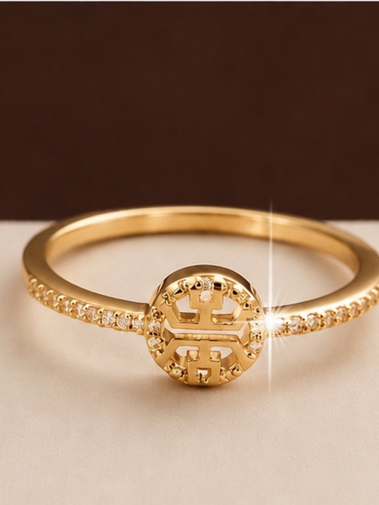 Luxe Jewelry - Designer Inspired Gold Crystal Logo Ring